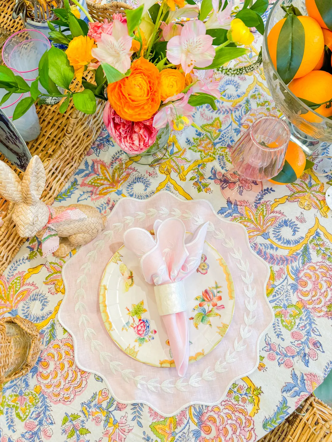 Linen Napkin/Placemat - Set of 2- Blush & White