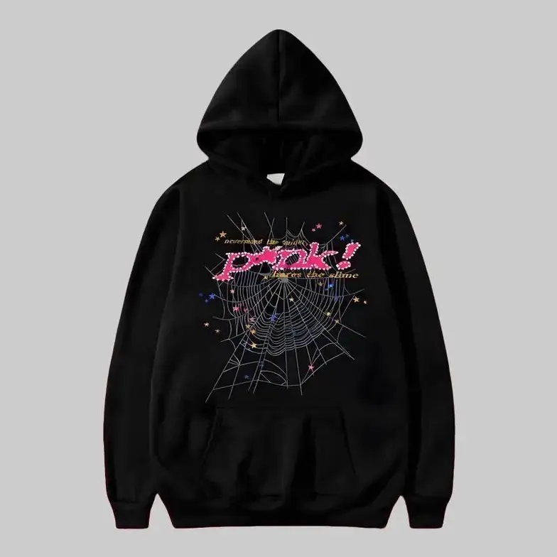 Pink Spider Hoodie , Spiderweb Hoodie, Unisex Oversized Streetwear Pullover, Hip-Hop Gothic Graphic Top for Couples