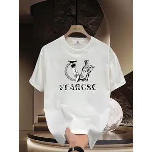 men's stylish cotton round-neck casual printed T-shirt, suitable for both men and women, perfect for fashionable and relaxed summer outfits.