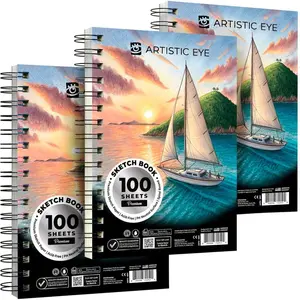 5.5X8.5” Premium Sketch Book Set, Pack of 3 (300 Sheets), 68lb (100gsm), Spiral Bound, Acid-Free Drawing Paper, Perfect for Most Dry Media, Ideal for Beginners & Professionals (Set of 3)