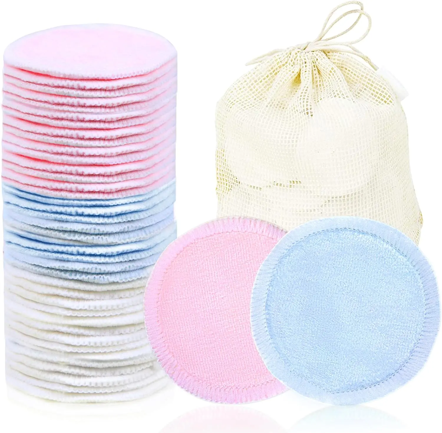 40 Pack Reusable Makeup Remover Pads, Washable Reusable Cotton Rounds Pads for Face, Makeup Remover Cloths for All Skin