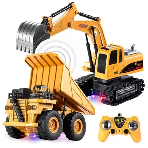 Remote Control Engineering Vehicle Toy Set, Alloy Excavator & Dump Truck, Lights and Sounds, Imaginative Play, Birthday Gift for Kids 3+, Remote Control Bulldozer