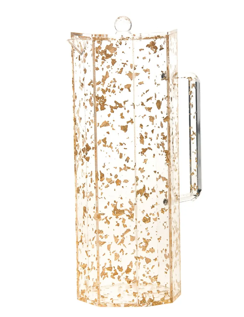 Legacy Judaica 1660-FG Decorative Traditional Lucite Plastic Vase Pitcher - 12" x 6", 2 lbs, Hexagon Shape with Gold Flakes, Modern Home Decor Home Supply Ideal for Gifting
