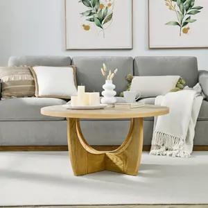 【GOOGREAT】36" Round Coffee Table, Wooden Coffee Tables for Living Room Reception Room (Oak Color)