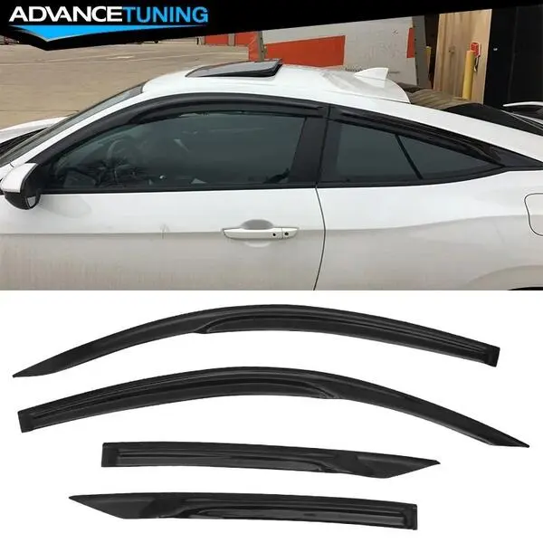 Honda Civic Coupe 2-Door Mugen Style Window Visors, Sun & Rain Guard Deflectors, 4-Piece Set, Fits 2016–2020