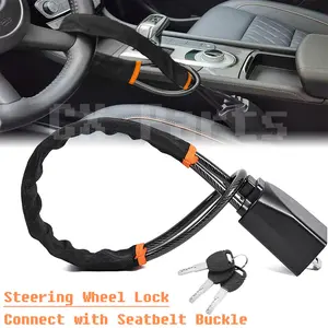 Seatbelt Lock - Connect with Seatbelt Buckle for Enhanced Security, Steering Wheel Lock Seat Belt Universal Anti Theft Car Device Prevention with 3 Keys for Security Fit Most Vehicles Truck SUV Van Cars (Black)