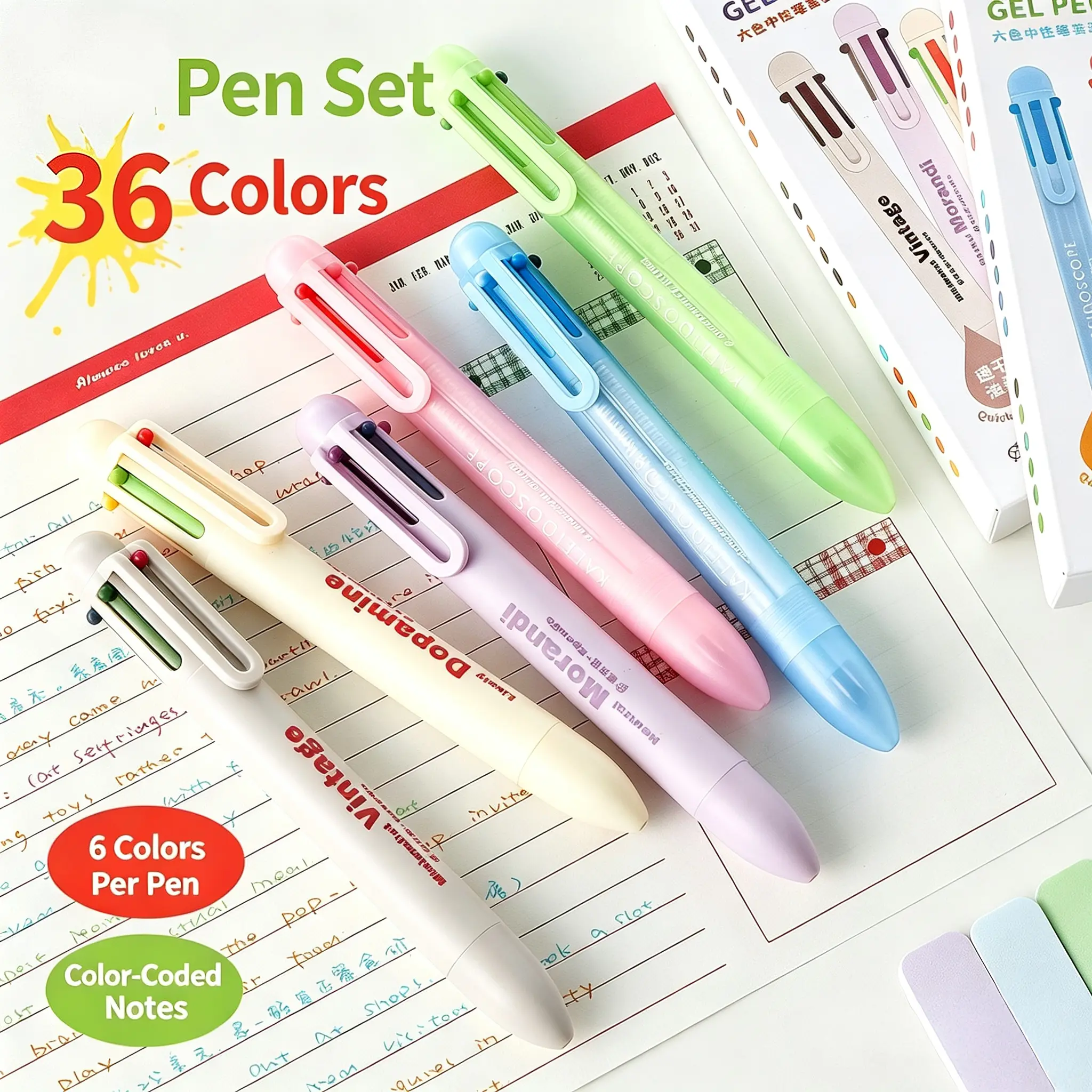 EpenGo Classic Cordless 6-Color Retractable Gel Pen, Office & Student Stationery for Note-Taking, Highlighting
