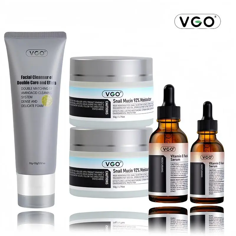 VGO 3-Step Skincare Set – Cleanser, Snail Mucin Moisturizer & Vitamin CSerum – Lightweight, Hydrating Routine for All Skin Types