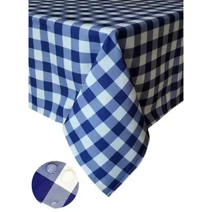 Tektrum Waterproof Square/Rectangular Checker Checkered Tablecloth Table Cover -Spill Proof/Stain Resistant/Wrinkle Free-for Camping Picnic, Dinner, Restaurant (Blue and White)