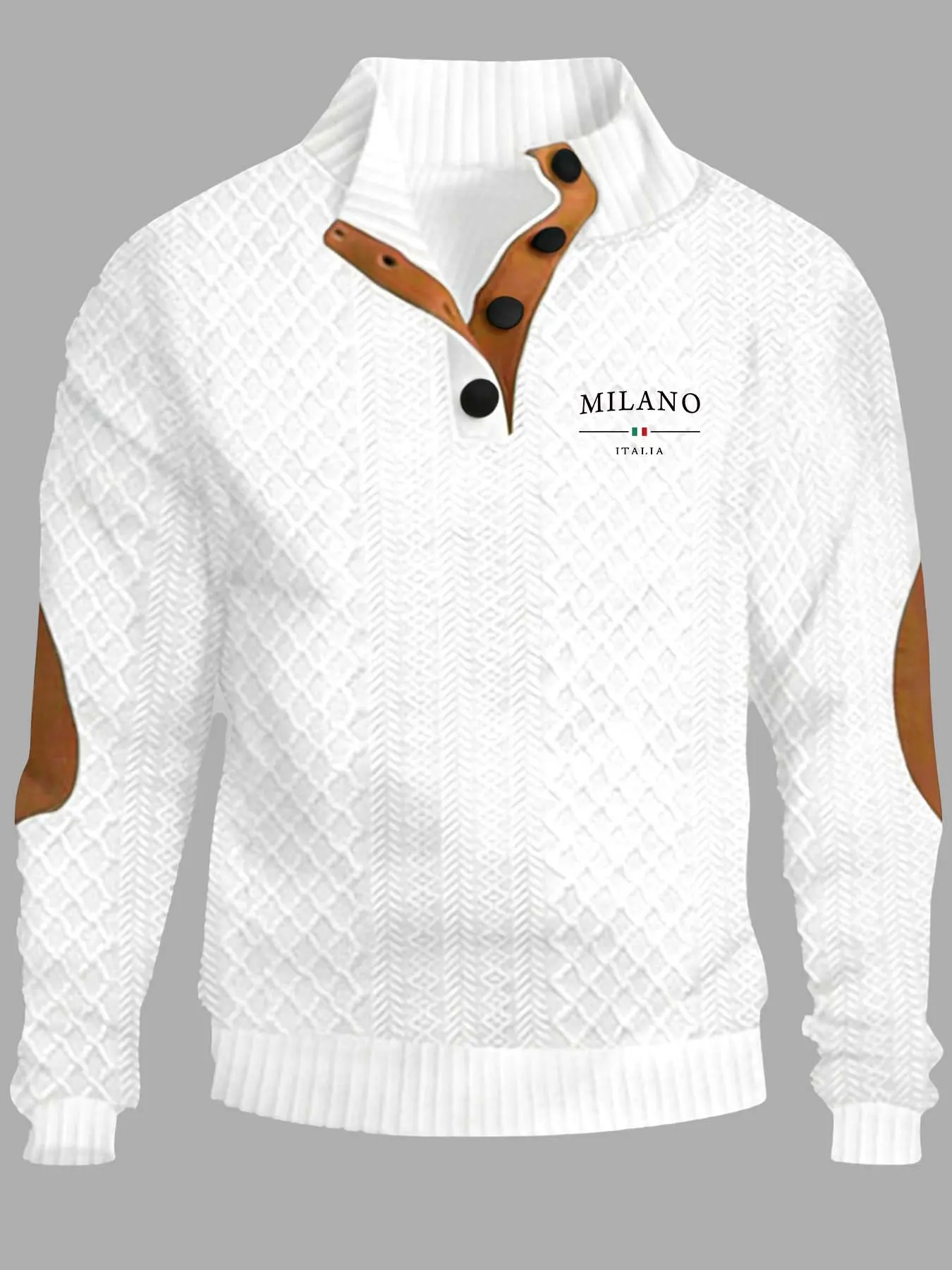 Men's Milano Letter Print Long Sleeve Casual Golf Polo Shirt, Half Button Collared Design, Casual Commute Wear, Perfect Gift, Fall & Winter Fashion