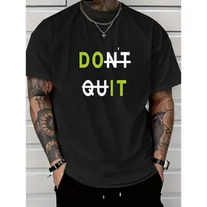 Men's Casual Short Sleeve T-Shirt, Unique 'Don't Give Up' Print - Soft Polyester Blend, Stretch Fit, Crew Neck - Perfect Summer Choice