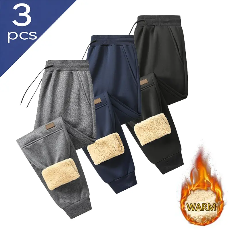 Men's Sporty Casual Sweatpants, Loose Fit Fleece-Lined Polyester Athletic Joggers for Workouts & Everyday Wear, Long Pants