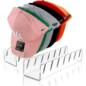 Hat Stand for Baseball Caps 2 Pack No Install Clear Acrylic Hat Organizer Holds 14 Caps Hat Rack Holder Display for Closet Bedroom Dresser