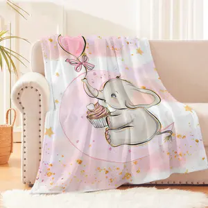 Soft Comfortable Elephant & Heart Balloon Pattern Throw Blanket for Home Sofa Bed Office Travel Camping Gift for Friends Christmas Decorations