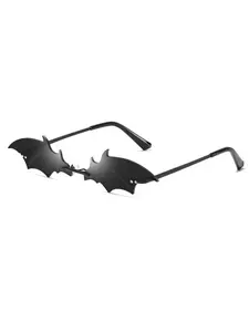 Bat Design Rimless Sunglasses, Trendy Sunglasses for Everyday Use, Fashion Accessories for Outdoor Activities, Halloween