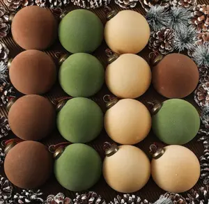 15 Pcs Velvet Christmas Balls Bulk Flocked Ball Ornaments Plastic Balls Xmas Decorative Christmas Tree Decoration (Brown, Green, Beige,3.15 Inch)