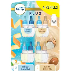 Odor-Fighting Fade Defy PLUG Refresh and Energize, Soothe and Restore, Pack of 4 (2 of Each), .79 fl. oz. Oil Refill