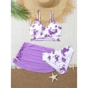 TeenGirls'TieDyeBikiniSet(3Pieces)KidsSwimming,KidsBeachwear