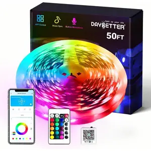 DAYBETTER Smart RGB Led Strip Lights, 50ft Led Lights for Bedroom with App Control, Multicolor Changing Led Light Strips Apply for Home Decor, Living Room, Kitchen, Home Party Decoration