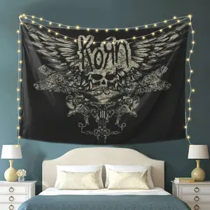Korn-Inspired Black Tapestry Wall Hanging With Winged Skull Design – Soft Suede Fabric, Easy To Hang,, Modern Horizontal Decor For Living Room, Bedroom, Or Dorm, Funky Home Decor， cool stuff for room bedroom decor bedroom intimacy gifts mens room decor