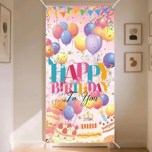 2D Flat Door Banner 1pc, Decorative Banner, Birthday Happy Background Sign, Vertical Colorful Party Decoration, Indoor Outdoor Yard Decor, No Power Needed