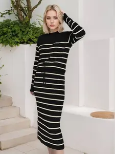 Chic RED MARINE Women's Striped Sweater Dress Set - Versatile Knit Dress Outfit for Stylish Comfort, Cute Everyday Fashion Womenswear