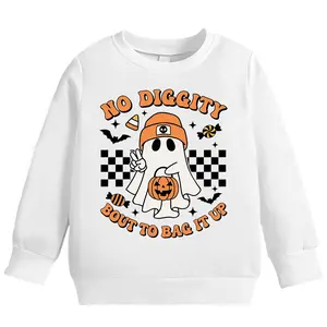 Interesting Halloween children's sweatshirt, this is a retro and cute Halloween pumpkin ghost round neck sweatshirt for boys and girls, breathable and machine washable, suitable for 3-13 years old