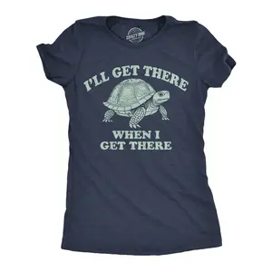 Womens Funny T Shirts Ill Get There When I Get There Sarcastic Turtle Graphic Tee for Ladies Funny Womens T Shirts Cute Vintage Fashion Casual Ladies T-Shirt Gift Sarcastic Tops for Women Funny Animal Top Navy - Ill