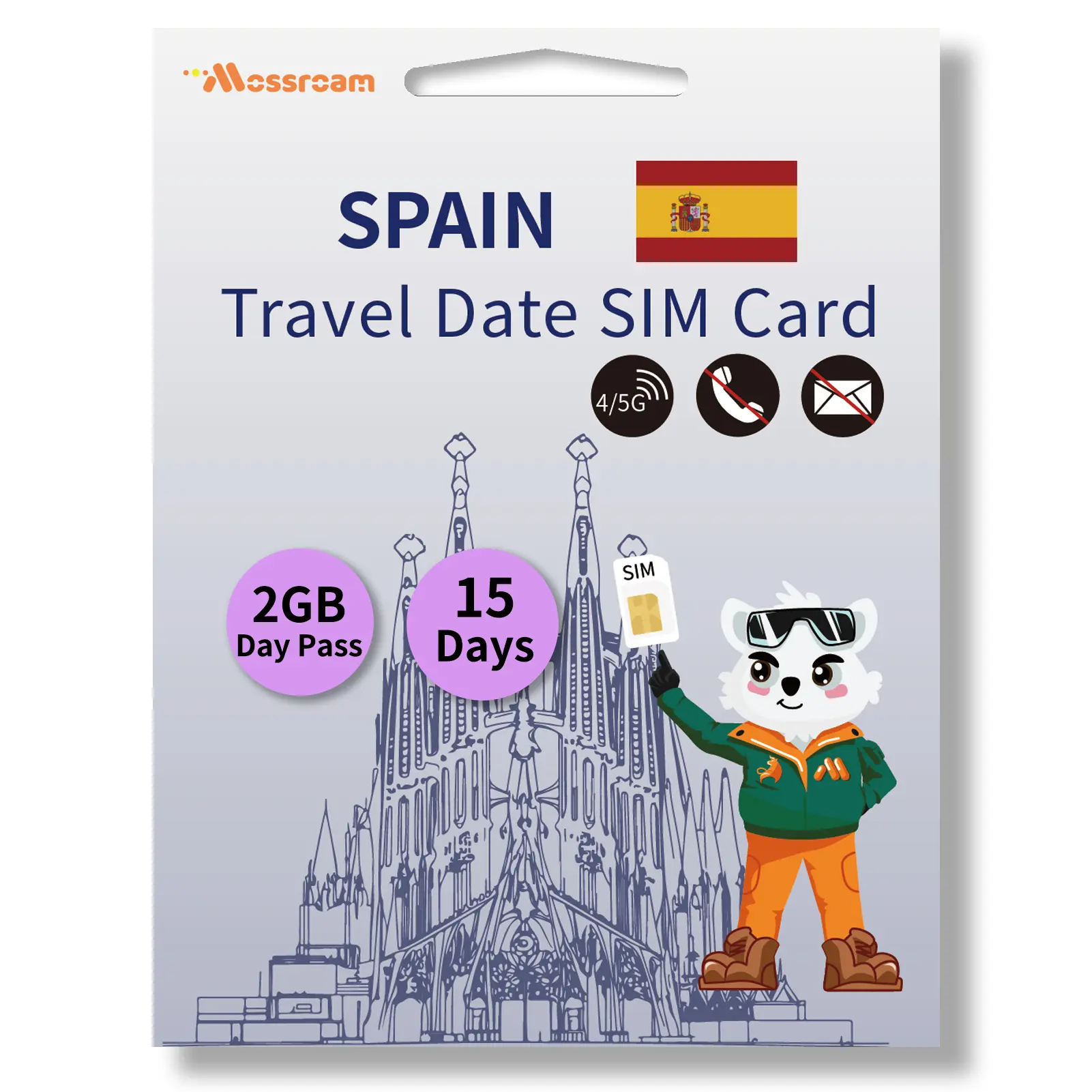 Spain Prepaid Data SIM Card 1-2 GB 4/5G Daily&Fixed LTE High-Speed Data for 7-30 Days with Hotspot