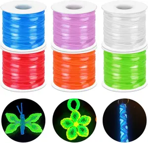 Lanyard String Kit,  6Pack Glow in Dark Plastic Lacing Cord Gimp String Lanyard Weaving Kit for Boondoggle, Bracelets, Keychains, Crafts