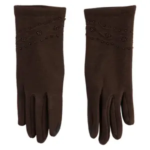 Women's Bead Flower Decorated Jersey Texting Gloves