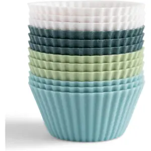 Reusable Silicone Baking Cup Silicone Muffin Liners for Cupcakes, BPA Free, Regular, 12 Pack, White Blue Green