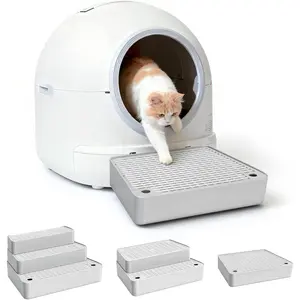 Adjustable Cat Litter Box Steps, 3-Step Non-Slip Ramp for Kittens Senior Cats Small Cats, Detachable Litter Catcher Tray, Fit Automatic Litter Boxes, Easy Clean, 13.5"x9"x7" (Light Grey)