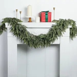 9ft Christmas Cedar Garland Greenery Garland with Soft Thickness Pine, Artificial Green Faux Cedar Pine Garland for Mantle Fireplace Indoor Outdoor Holiday Party Home Decoration, Party