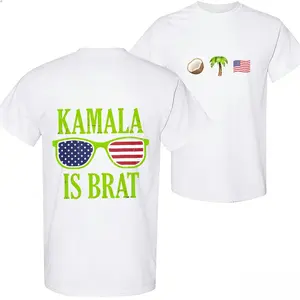 100 Percent Cotton Casual Style T-Shirt Kamala Is Brat With American Flag Sunglasses And Tropical Icons Summer Beach Wear For Political Humor Fans