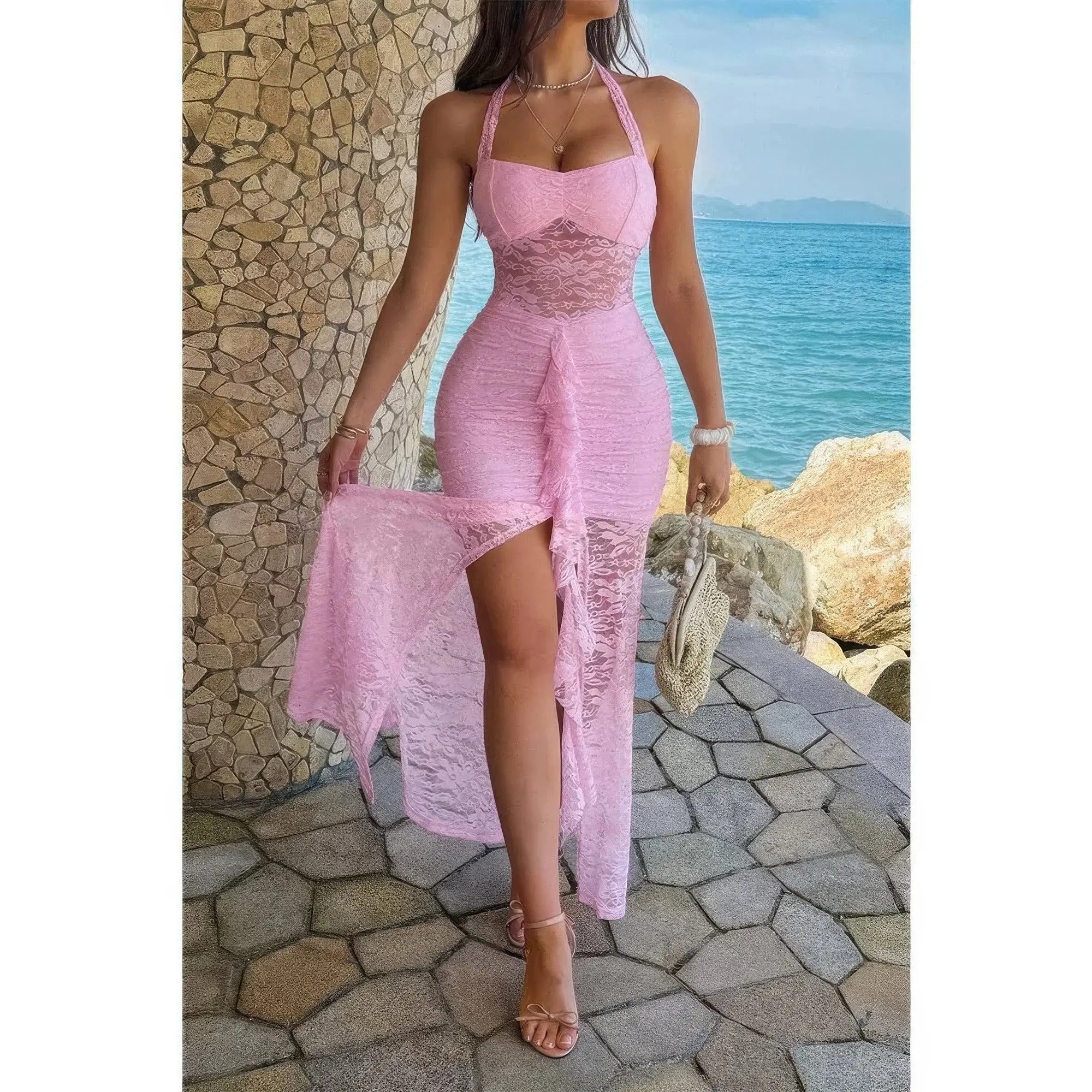 Sundress Dresses Hater Bodycon Lace Draped Ruched Dress