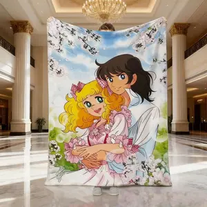 Candy Candy Anime-Themed Flannel Blanket for Adults, Soft All-Season Cozy Throw with Vibrant Character Art, Whimsical Anime Sofa Blanket for Bed Travel Camping, Fans, Friends and Room Decor