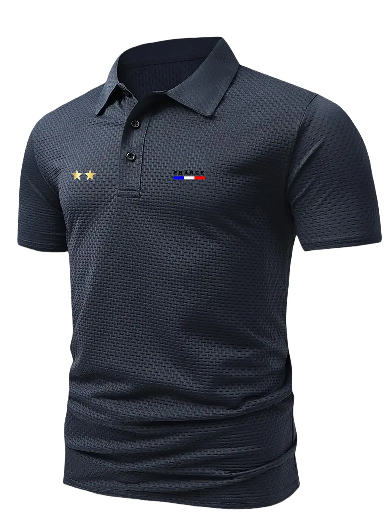 Men's Regular Fit France Print Short Sleeve Polo Shirt, Casual Breathable Jacquard Top for Summer, Fashion Men's Clothes for Daily Wear, Breathable Polo Shirts