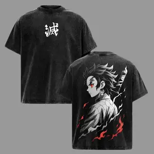 Retro Limited Tanjiro T-Shirt - Demon Slayer Infinity Castle Arc Anime Graphic Tee Oversized Acid Washed Lightweight Cotton Men Shirts Anime Streetwear Casual Menswear Gift for Anime Fans Demon Slayer Merch