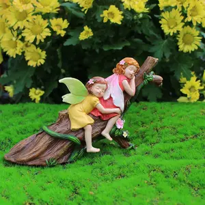 Sleeping Fairy Design Resin Ornament, 1 Box Cute Fairy Figurine, Decorative Ornament for Garden & Home Decor, Garden Decoration