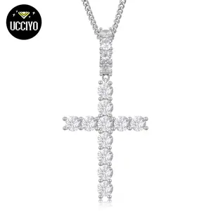 【P66 livestream】Cross Pendant  S925 Sterling Silver Cross Inlaid Synthetic Moissanite Cross Pendant Necklace Suitable for Men and Women Hip Hop Exquisite Jewelry Gift