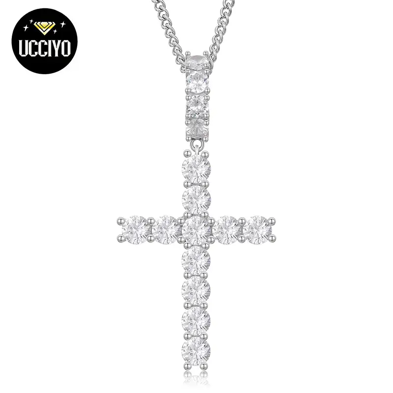 【#P66】Cross Pendant S925 Sterling Silver Cross Inlaid Synthetic Moissanite Cross Pendant Necklace Suitable for Men and Women Hip Hop Exquisite Jewelr