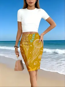 women's bodycon skirt Jellyfish Seashells Waves Leaves Starfish Pattern Print 3D full-frame printing tight-fitting fashionable and comfortable Casual and versatile four seasons trim fit new women's clothing machine washable trendy