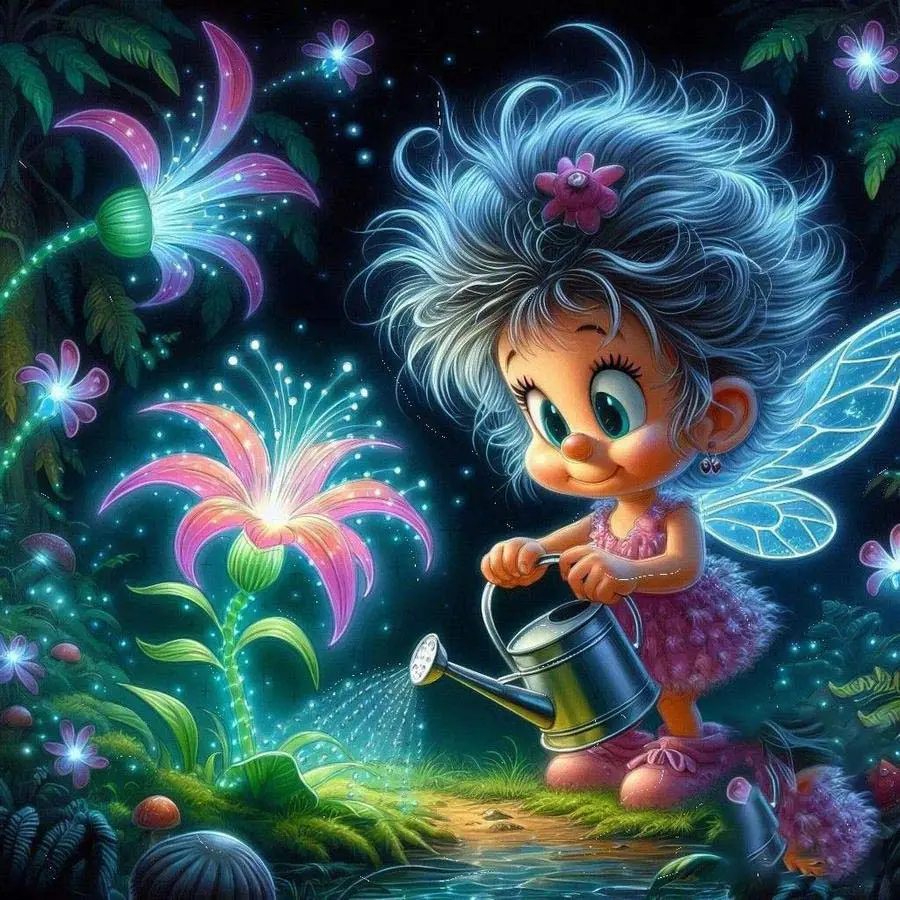 5D DIY Full Drill Round Diamond Painting - Diamond Art Kit Dream Fairy, Giant Flowers, Glowing Wings. Mosaic, Canvas - DIY Decorative Painting, Handicraft, Home Wall Decor, Suitable for Halloween and Christmas, Birthday and Anniversary Gifts.