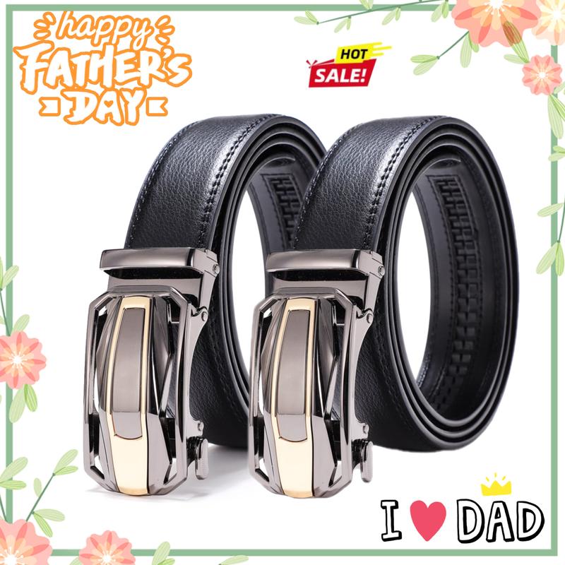 2pcs Men'S Ratchet Leather Belt Set - Sliding Belt Adjustable For Gift Mens Dress Fashion Belts1 3/ 8", Christmas Gift Ideal Men'S Belt Accessory