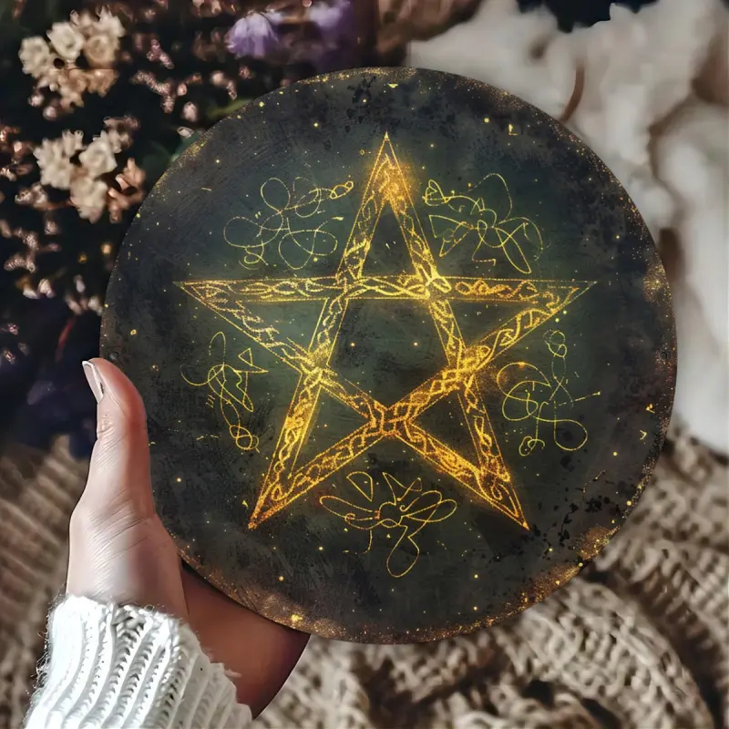 1pc 2D Plane Witchcraft Star Aluminum Round Tin Sign Vintage Design (8''8'') Pentagram Wall Art, Decorative Artwork, Witchcraft Decoration, Witchcraft Altar, Cave Decoration, Whimsical Decoration, Garden Decoration, Wall Decoration