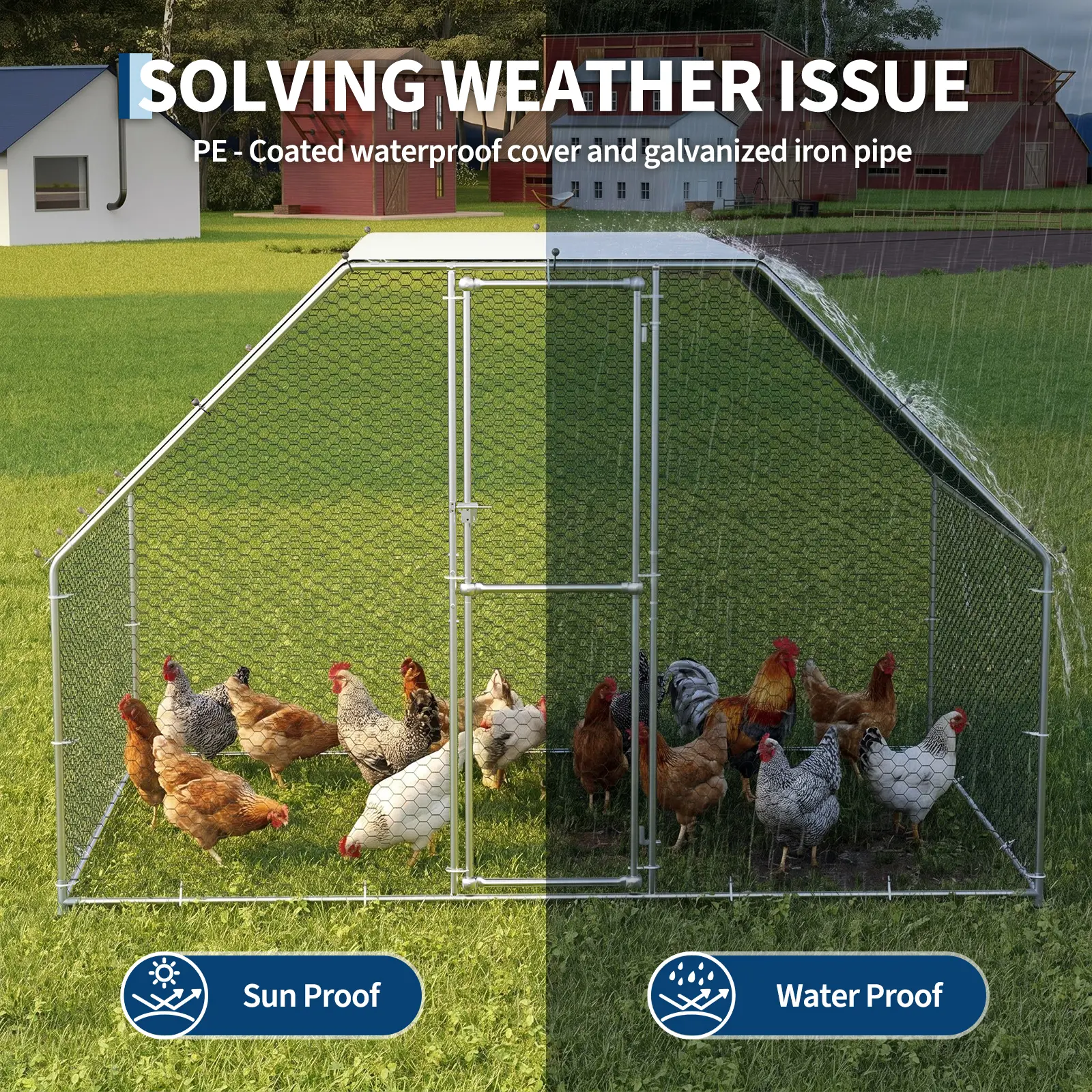 Garvee Walk-In Metal Chicken Run Enclosure w/ UV & Waterproof Cover - Heavy-Duty Outdoor Poultry Cage, Secure Backyard Chicken Pen for 6-20 Chickens - 13.12 x 9.84 x 6.56 ft
