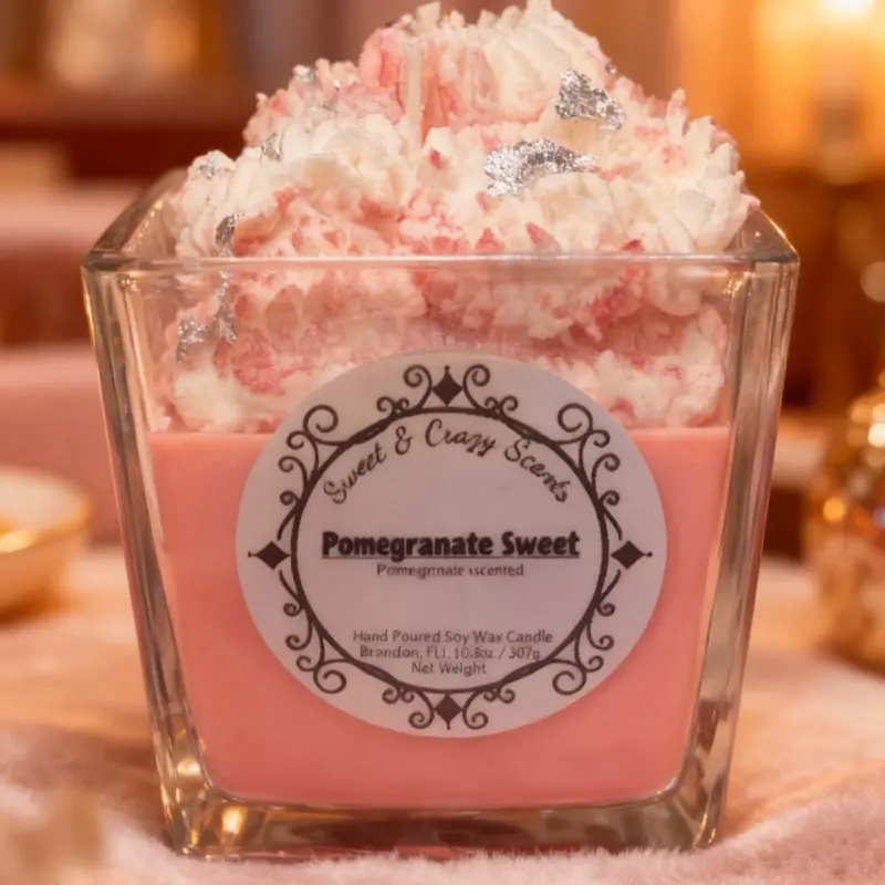 12oz Smooth Hand-Poured Pomegranate Sweet Soy Scented Candle - Home Decor Freshener with Juicy Fruity Sugary Aroma, Long-Lasting Home Fragrance