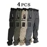 Men's 4-Pack 230g Chic Rugged Military-Inspired Multi-Pocket Utility Cargo Pants, Plain Loose Baggy Cut, Button-Zip Fly Trousers for Back to School First Day Outfits, Rugged Military Style Men's Pants