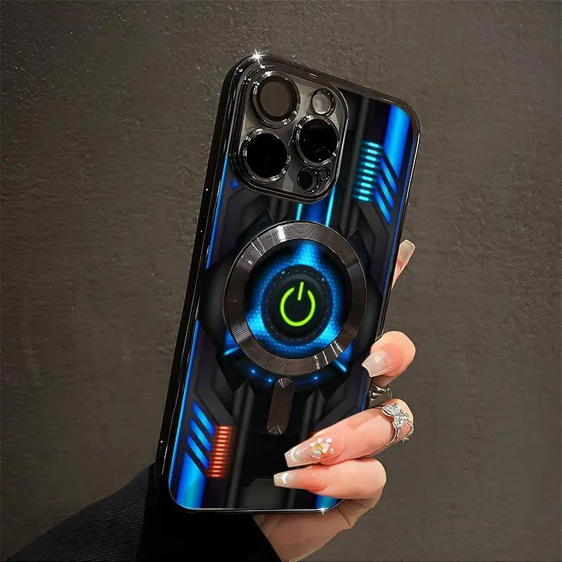 Male Style Electroplated Shockproof TPU-Silicone Cellphone Case - Metal Magnetism MagSafe, 3D Pattern Protection Cover for iPhone 17Air,16,16 Plus,15,14,13,12,11 PRO MAX Multi-Model Phone Accessories